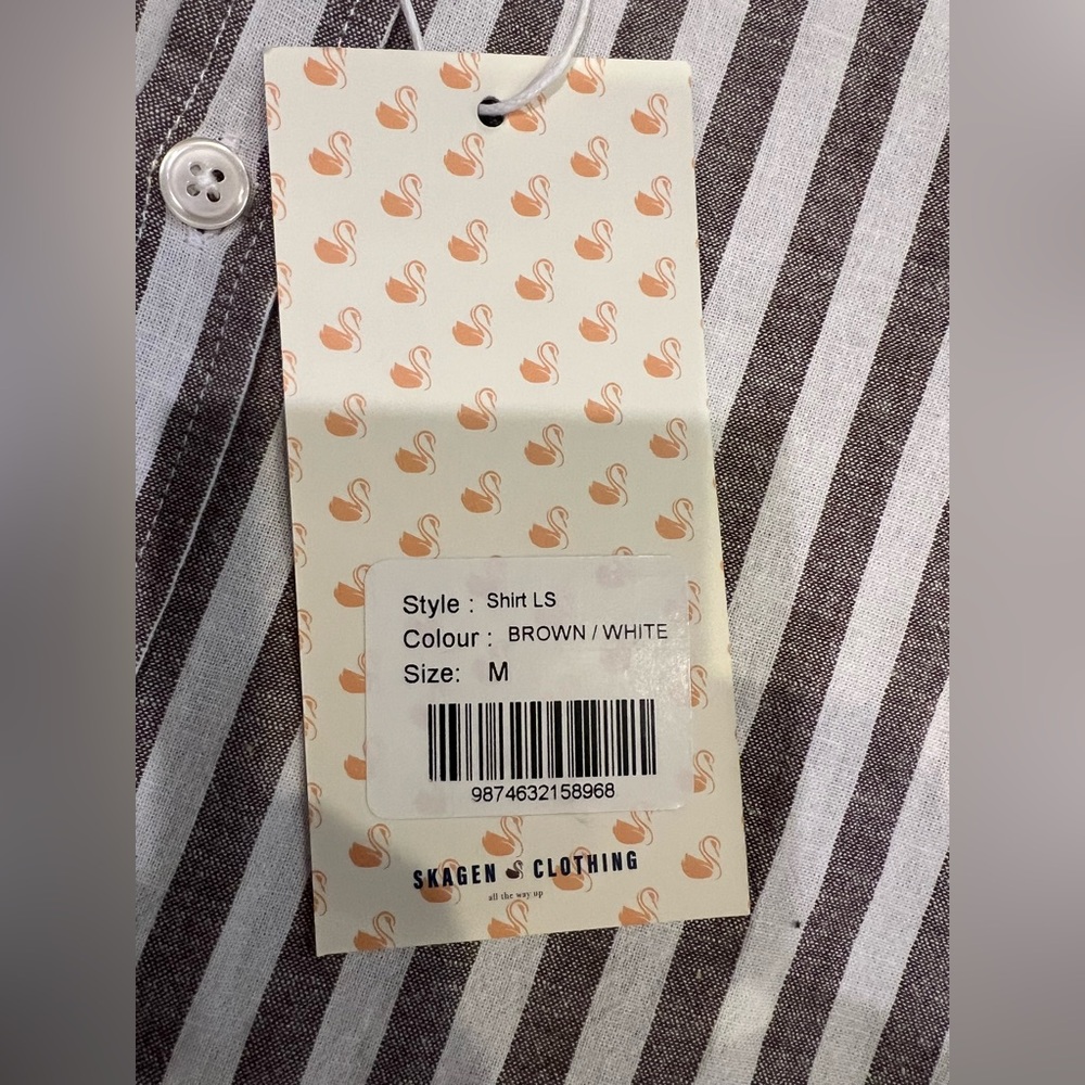 Skagen Men's Casual Striped Button Down Shirt - Brown and White-NWT - Picture 8 of 8